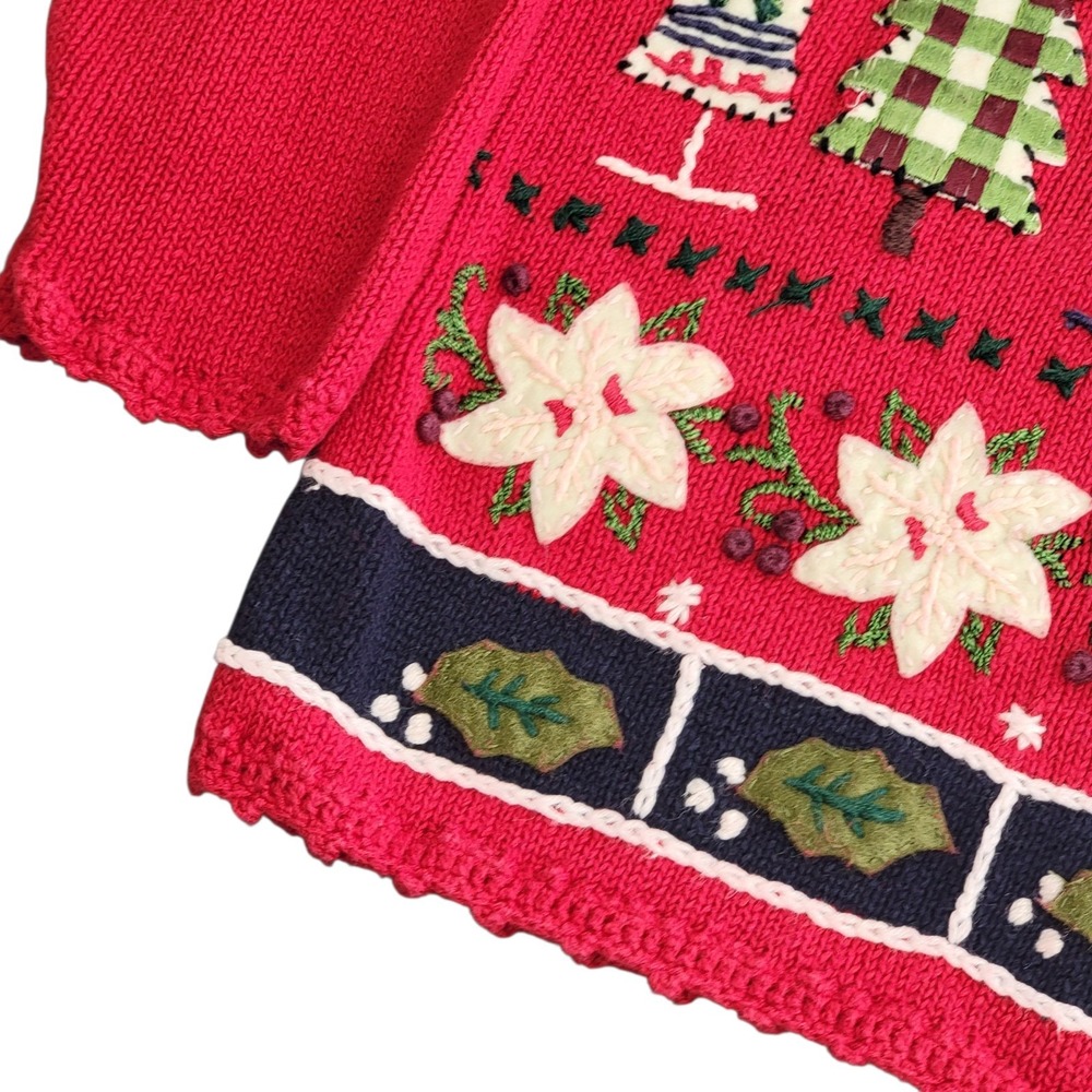 Vtg Tiara International 90s Christmas Cardigan Large Red Stocking Tree Button Up - Picture 6 of 13